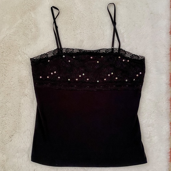 Vintage Tops - Y2K Black Lace Sequin Cami | Style & Co Stretchy Tank Top